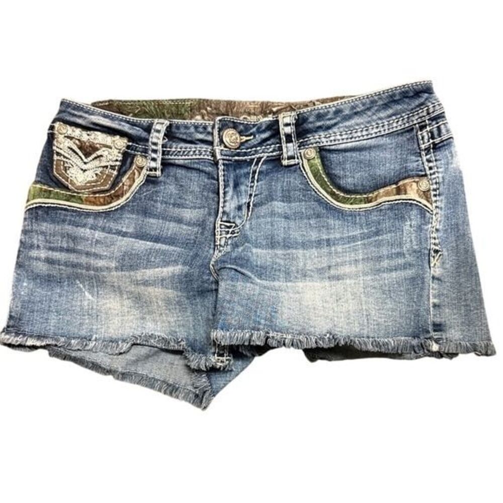 Blue Denim Shorts with Embellished Pockets